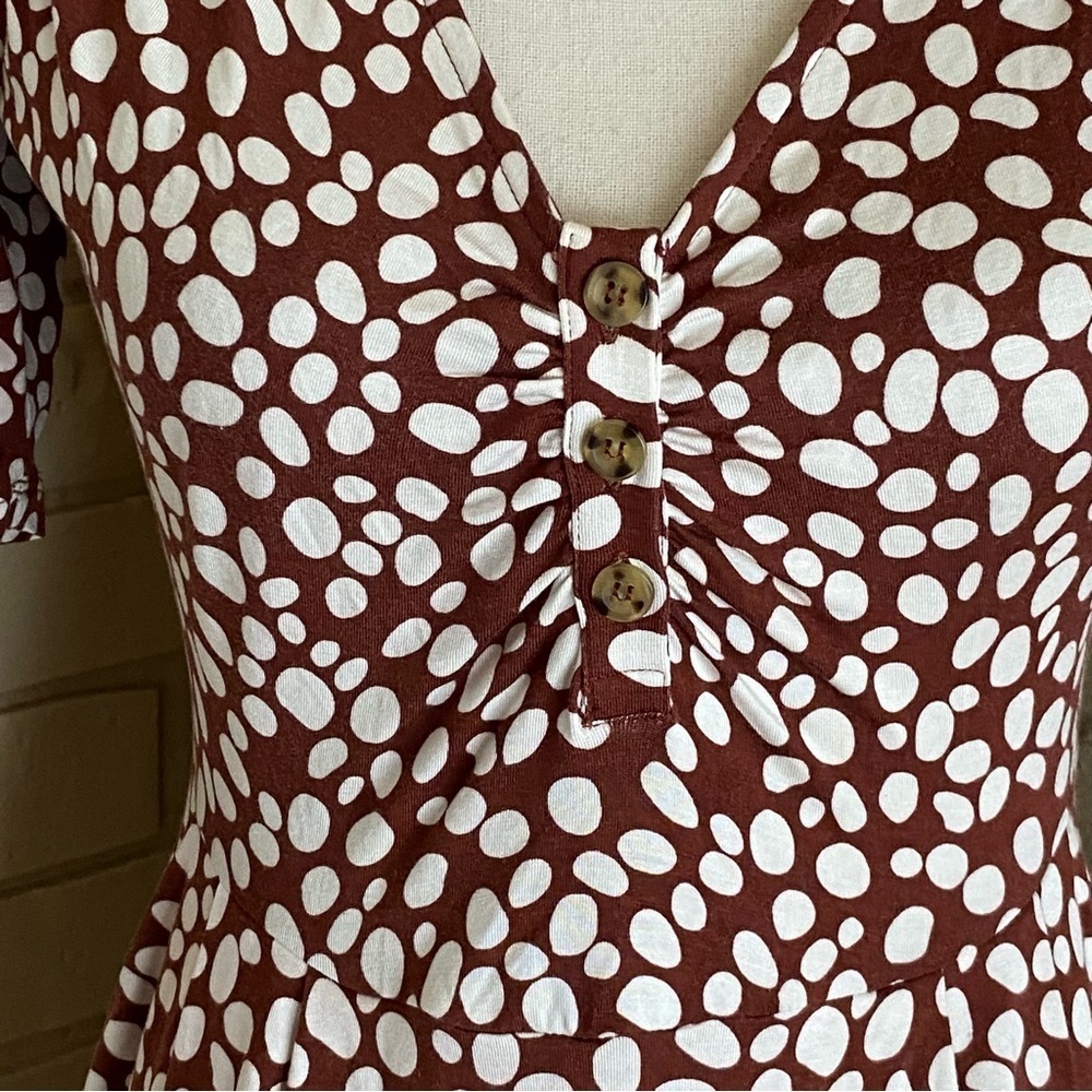 BODEN Soft Stretch Brown Polka Dot Button Jersey Casual Dress Size US 4 P - Picture 2 of 12